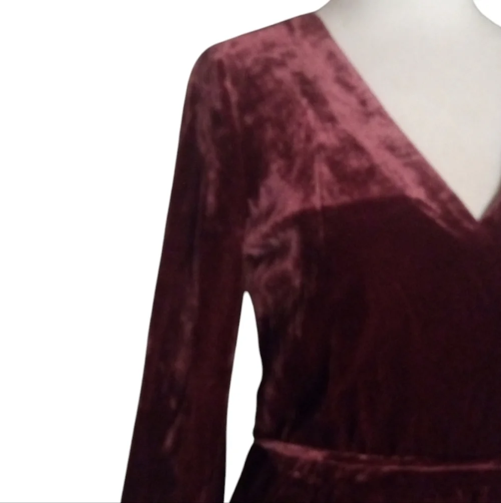 J. Crew Beautiful Burgundy Velvet Faux Wrap Blouse Puff Sleeves Size 0
